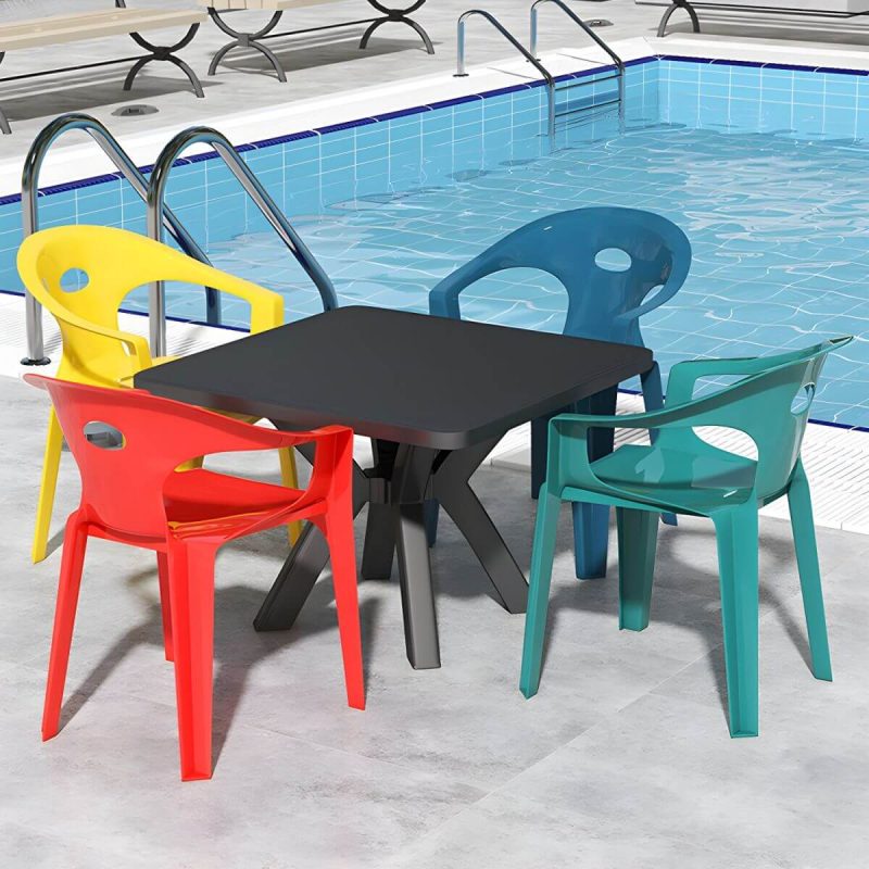 "Waterproof Courtyard Table Modern Square Shape Plastic Outdoor Table - Table Only Green"