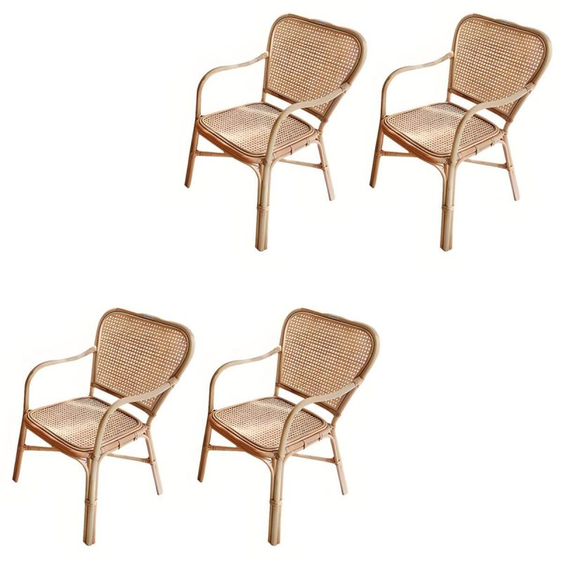 "20" Wide Tropical Rattan Dining Armchair Natural Outdoor Chair - Wood Color 4 Piece Set"