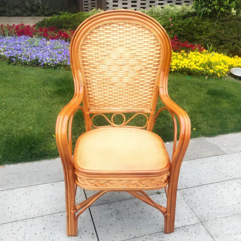 "Traditional Patio Dining Armchair in Rattan Single Outdoor Chair - Brown/ Yellow Rattan Weaving 1 Piece"