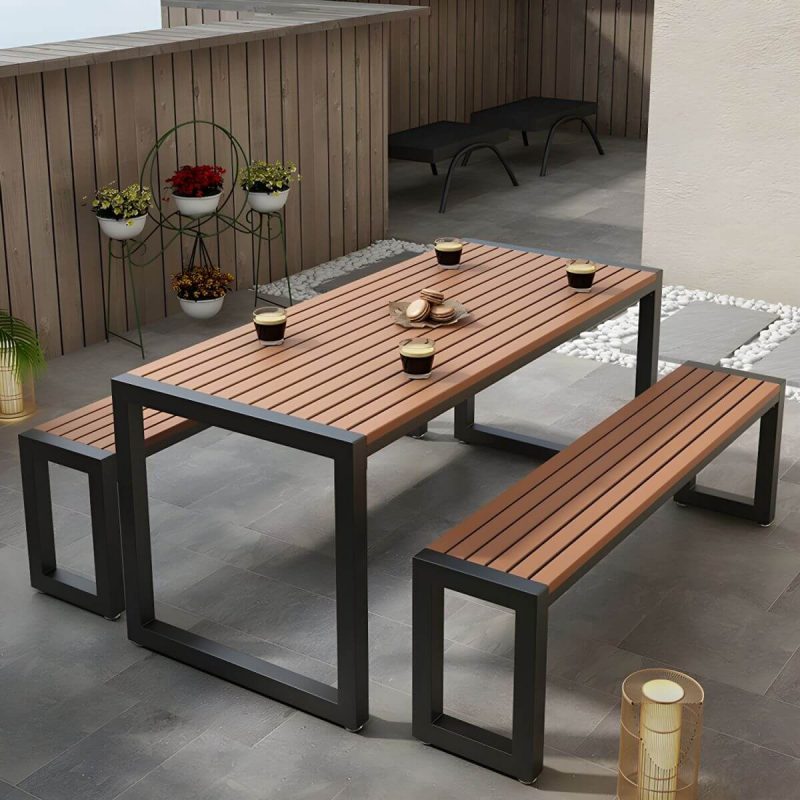 "Industrial Style Wooden Dining Table in Medium Wood Color - Non-Foldable - Table Only 55.1"L x 27.6"W x 29.5"H White"