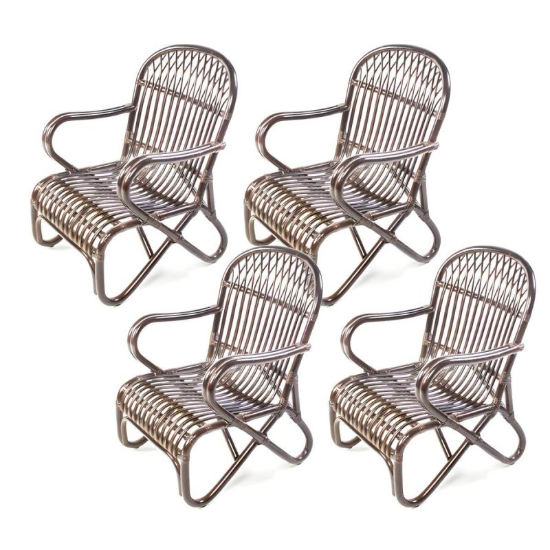 "Matte Finish Tropical Patio Chair Assembled Wicker with Arms - Nut-Brown 4 Piece Set"