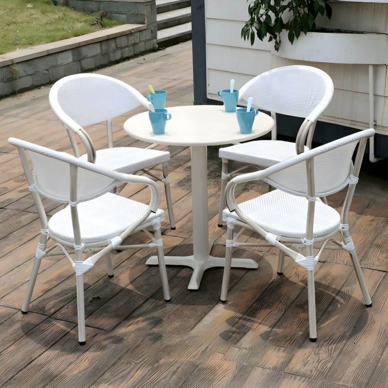 "Traditional Arm Cane Back Dining Chair Stackable for Outdoor - Black 4 Piece Set"