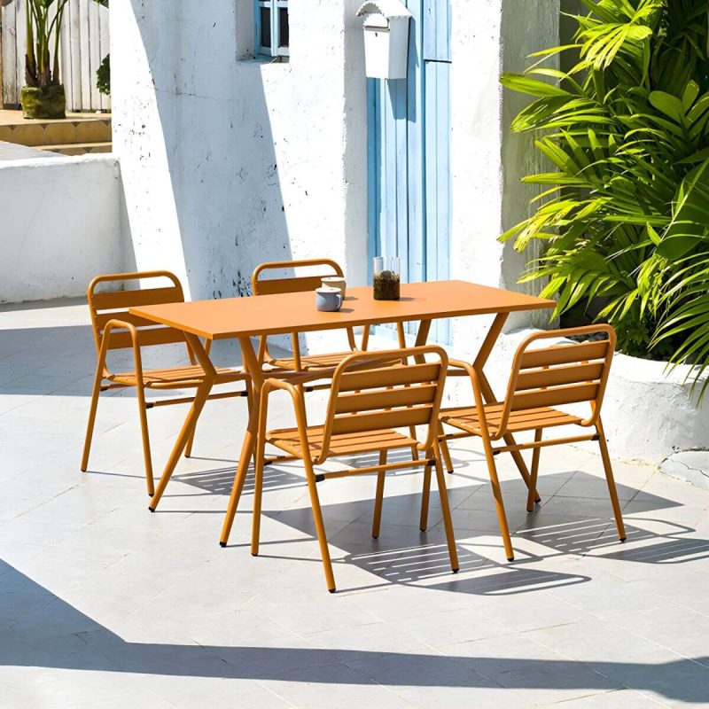"Traditional Style Patio Table Metal Water Resistant Patio Table - Rectangular Champagne Table Only"