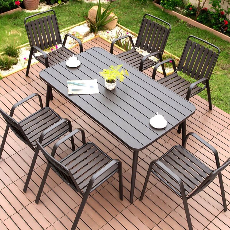 "Antique Finish Patio Chair Plastic Industrial Stacking without Cushions - 8 Piece Set"