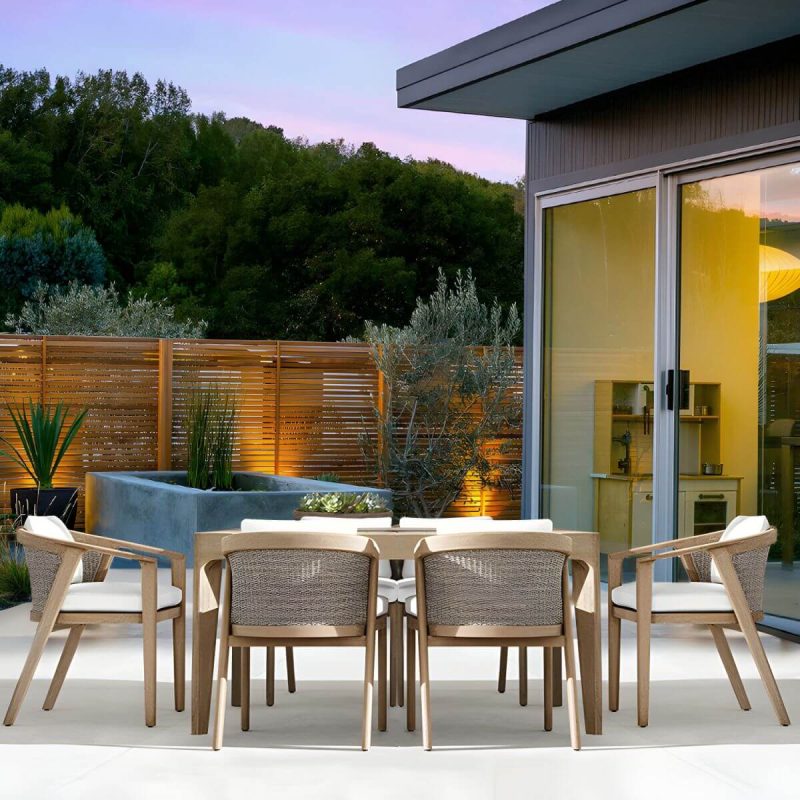 "Rectangle Patio Dining Sets 1/2/5/7 Pieces Solid Wood Dining Table Set - Brown 118.1"L x 39.4"W x 29.5"H Table Zero"