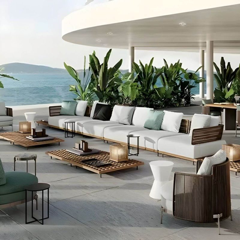 "Mildew Resistant Brown Metal Patio Sofa with Cushions and Pillows - Corner Sofa"