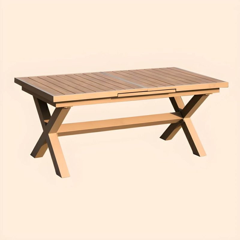 "Contemporary Style Wood Natural Patio Table Rectangle Shape for Outdoor - Table Only 59.1"L x 35.4"W x 29.5"H Brown"
