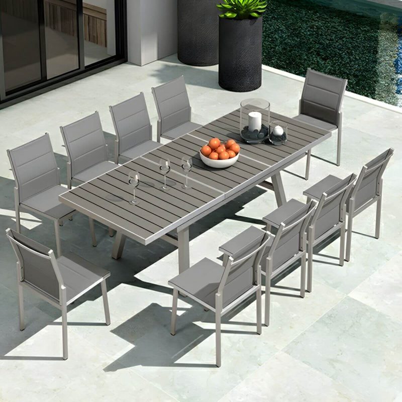 "Stacking Metallic Antique Finish Patio Chair Industrial Style without Cushions - 8 Piece Set"