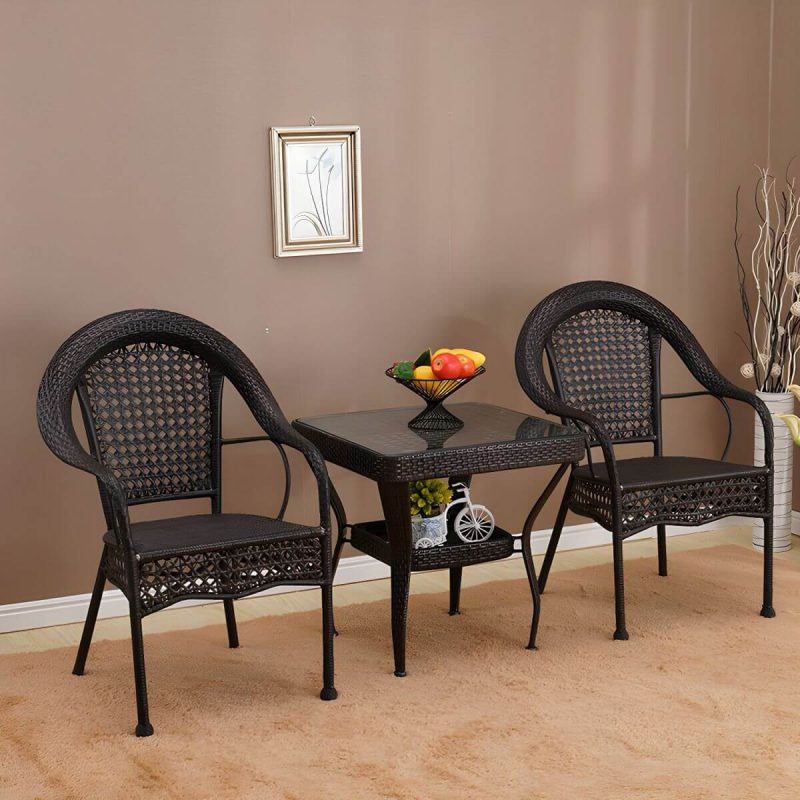"Modern Metal Frame Stacking Dining Chair with Arm Water Resistant - Black 2 Piece Set"