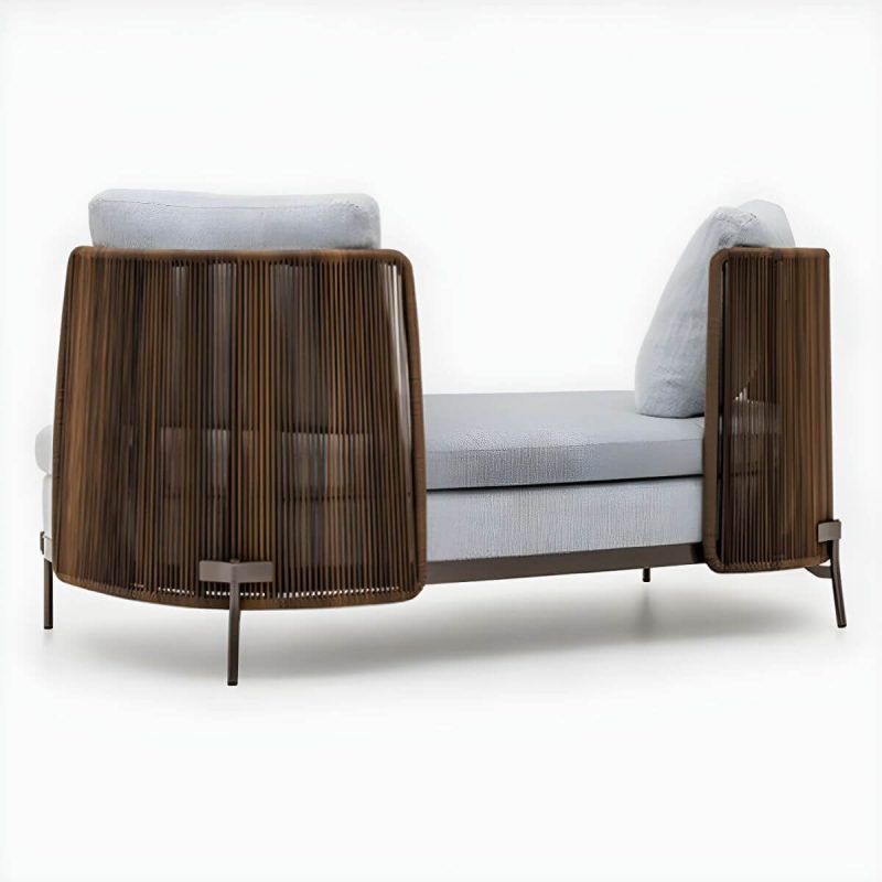 "Waterproof Wicker/Rattan Modern Sofa with Upholstered Cushions and Pillows - Brown - Daybed"