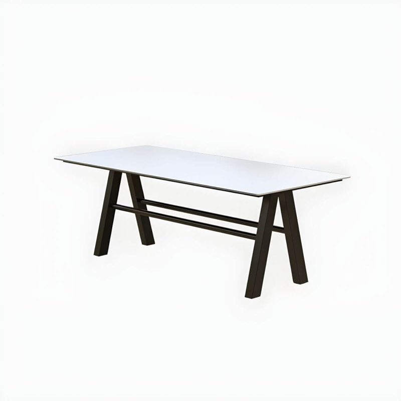 "White Stone Rectangular Patio Dining Table without Umbrella Hole - Table Only 63"L x 31.5"W x 29.5"H"