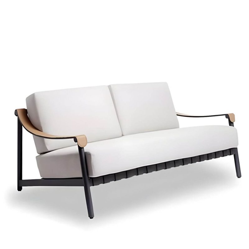 "Gray Metal UV Resistant Patio Sofa No Ceiling 78-Inch Side to Side - 2-Seater Sofa"