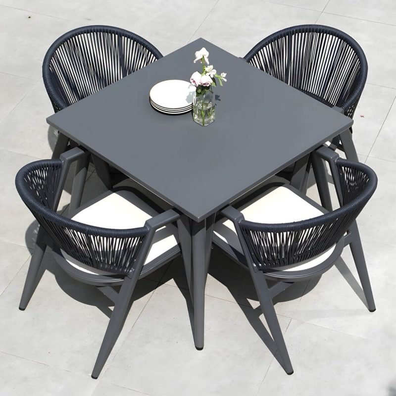 "Contemporary Gray 11-Piece Weatherproof Patio Dining Set with Gray Wicker Chairs - Table & 6 Chairs 81"L x 39"W x 29"H"