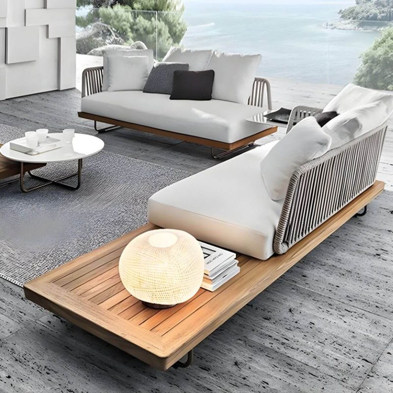 "Scandinavian Patio Sofa Wood Fade Resistant Outdoor Patio Sofa - Left Corner Sofa Ash 65"L x 35.5"W x 33"H"