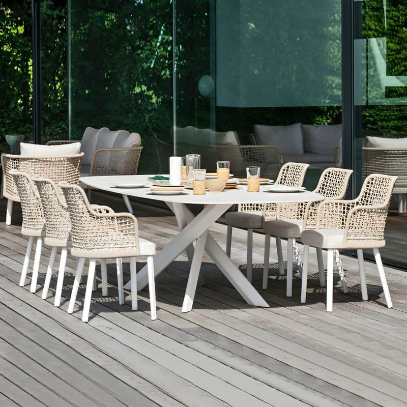 "Grey Stone Top Metal Frame Patio Dining Table without Umbrella Hole - 63"L x 35.5"W x 29.1"H Table Only"