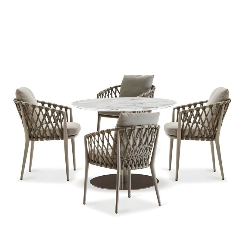 "Modern Dining Side Chair Aluminum Outdoor Bistro Chairs with Arm - Grey 4 Piece Set"