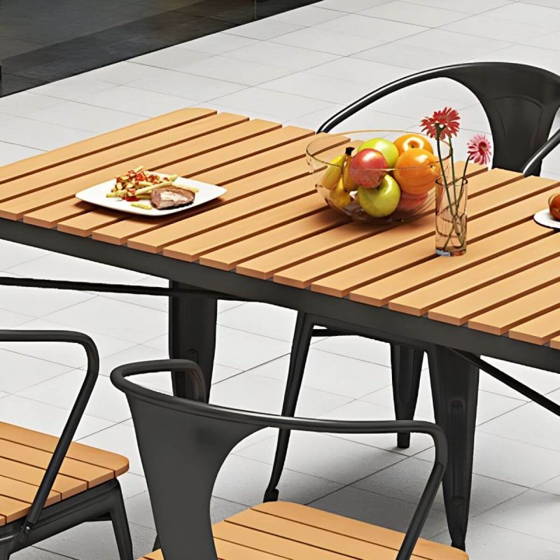 "Contemporary Style Wood Patio Table Rectangle Shape with Metal Legs in White/Black - Table Only 27.6"L x 27.6"W x 29.5"H White"