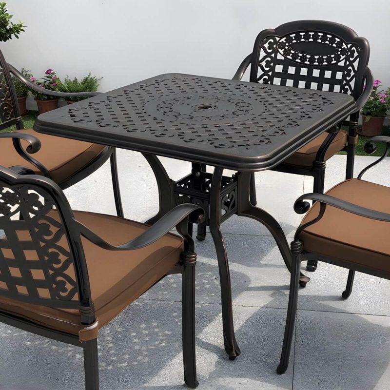 "Aluminum Outdoor Patio Table Industrial UV Resistant Patio Table - Table Only 31.5"L x 31.5"W x 28.7"H Textured Black"
