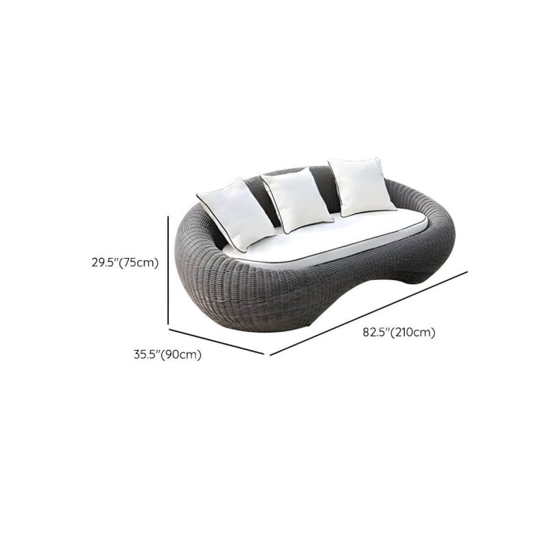 "Dimension of Glass Coffee Table Included Courtyard Sofas Rattan Weaving Modern in Grey - 4-Piece Set(2 Chairs & 1 3-person Sofa & 1 Coffee Table)"