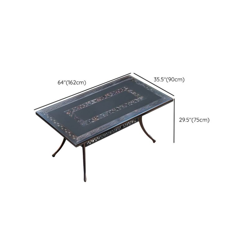 "Dimension of Weatherproof Mid-Century Modern Brown Metal Rectangular Patio Dining Set - Table 63.8"L x 35.4"W x 29.5"H"