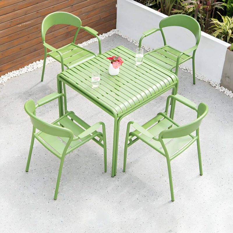 "Contemporary Dining Table Set with Green Metal Top for Courtyard - Table & Chair(s) 31.5"L x 31.5"W x 31"H 4"
