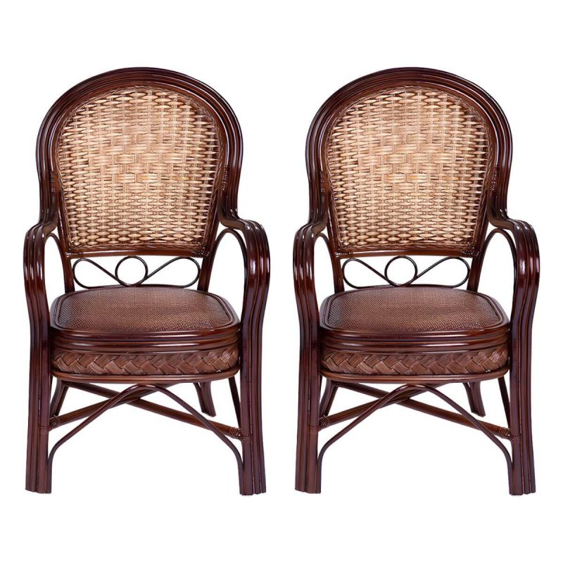 "Traditional 40.55" Height Solid Color Rattan Outdoor Dining Armchair - Burgundy 2 Piece Set"