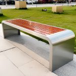 "Art Deco Patio Bench with Back in Auburn Manufactured Wood, 59"L x 23"W x 29.5"H"