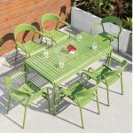 "Contemporary Dining Table Set with Green Metal Top for Courtyard - Table & Chair(s) 6 59"L x 30"W x 31"H"