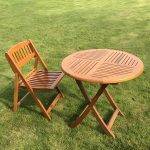 "Brown Patio Table Solid Wood Contemporary Style in Round Shape - 31.5"L x 31.5"W x 28.3"H Table Only"