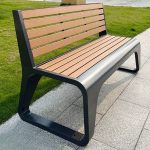 "Wooden Seating and Stainless Steel Frame Park Bench for Outdoor - Dark Brown"