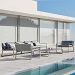"Simplistic Sofa, Dove Grey, Sponge Fill, Pillow, UV Resistant, 1 Person, with Cushion, Stainless Steel, 30"L x 30"W x 28"H"