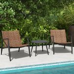 "Black Metal Modern Patio Dining Set with Square Table and Stackable Chairs - Table & Chair(s) 2"
