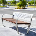 "Trendy Outdoor Bench with Gray Engineered Wood Seating, Curved Arm, and Back, Grey, 47"L x 18"W x 30"H"