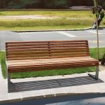 "Contemporary Patio Bench with Curved Seat, Back, Sepia Lumber Seating, 71"L x 24"W x 31"H, Brown/ Silver"