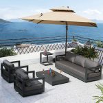 "Modern Metal Frame Outdoor Sofa Waterproof and Durable for Outdoor - Black 1-Seater Sofa"