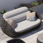 "Tatta 2-Seater Woven Rope Outdoor Sofa Patio Loveseat Removable Cushion Gray & Black"