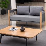 "Outdoor 2 Person Conversation Set with Gray Table Color, Stone Table Top, 3 Piece Set, Upholstered Back, 1 Table, Fabric Blend Upholstery, and Chair, 3-Piece Set (2 Chairs & Side Table)"