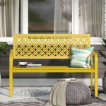"Modern Metal Park Bench with Waterproof Durability, Water Resistant and Curved Arms - Black"