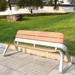 "Simple Style Park Bench with Back, Caramel Manufactured Wood Seating, Brown, 59''L x24"W x 31.5"H"