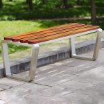 "Modern Garden Bench with Stainless Steel Frame and Waterproof Wood Seating - 55"L x 16"W x 17"H"