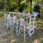 "Manufactured Wood Water Resistant Patio Table Industrial Rectangle Bar Table in Brown - 118.1"L x 15.7"W x 41.3"H Table Only"