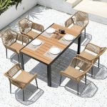 "Modern Metal Patio Table without Umbrella Hole - Black Frame, Non-extendable - Table Only 87"L x 35"W x 29"H"