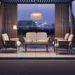 "White 3-piece Water Resistant Outdoor Sofa Conversation Set with White Canvas Upholstery and Sintered Stone Table, 3-Piece Set (2 Chairs & Side Table)"