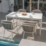 "Modern Rectangle Stone Top Patio Table Set Metal 4 Legs for Outdoor - Table & Chair(s) 63"L x 31.5"W x 29.5"H 4"
