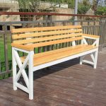 "Water Resistant Black Metal Traditional Park Bench with Wood Seating and Back - White 71"L x 16"W x 33"H"