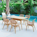 "Minimalist Waterproof Outdoor Arm Chair with Stackable Aluminium Frame in Natural Finish, 2 Chairs, 2 Piece Set"