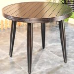 "Simplistic Metal Outdoor Dining Table in Midnight Black, Orbicular, Rainproof, Without Chairs, 35.4"L x 35.4"W x 28.3"H"