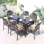 "Modern Brown Patio Dining Set with Upholstered Chairs and Weatherproof Metal Frame - Table & Chair(s) 94.5"L x 35.4"W x 29.5"H 6"