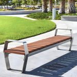 "Simple Gray Steel Rainproof Park Bench with Curved Arm and Back, Grey, 79"L x 17"W x 30"H"