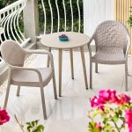 "Light Gray Polymerized Material Patio Arm Chair, Stackable, 2 Chairs, Trendy Style, 2 Piece Set"